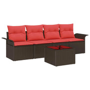 Set di divani con cuscino 5 pz | Set Salotto da Giardino Marrone polyrattan