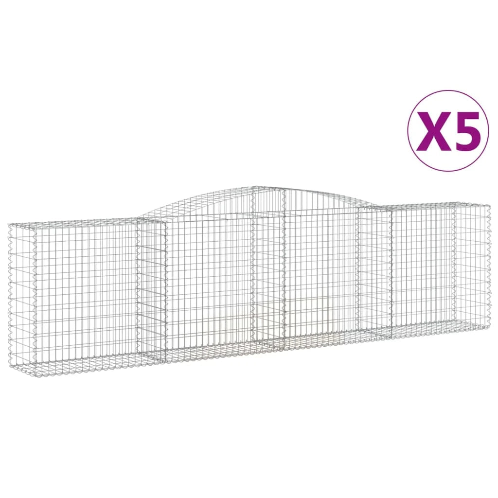 Cestini gabbioni recinzione a gabbia muro di contenimento ad arco 5 pezzi 400 x 50 x 100/120 cm ferro zincato argento 02_0040938