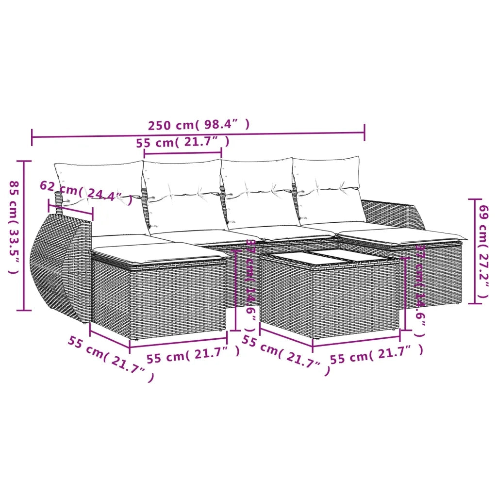 Set Divani da Giardino 7 pz con Cuscini Beige in Polyrattan 3254065