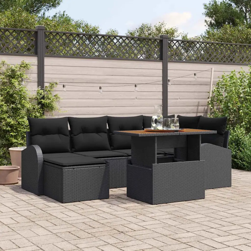 Set Divano da Giardino con cuscino 7 pcs Nero