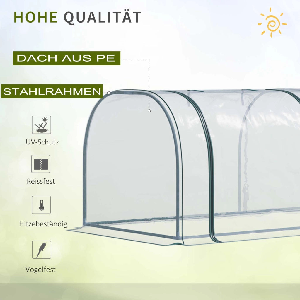 Serra in alluminio con porta, 350 x 100 x 80 cm, PVC trasparente per coltivazione di piante e cassone freddo, robusto telaio in acciaio, verde