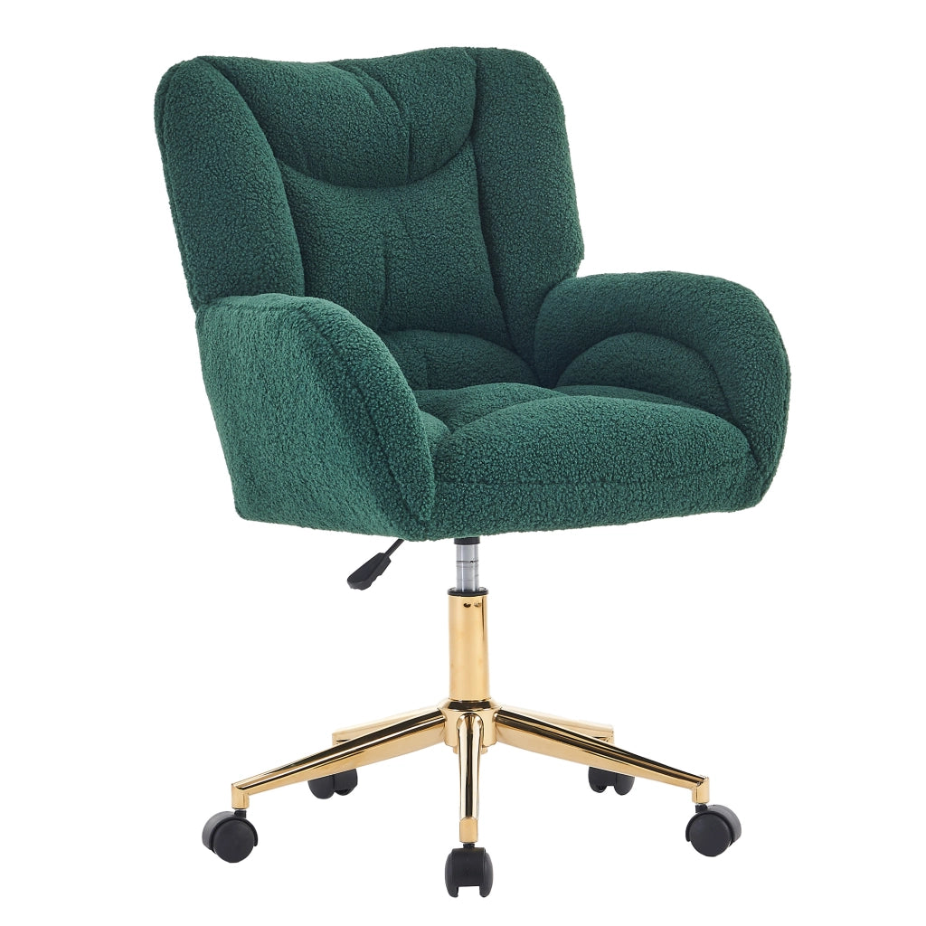 Sedia da Ufficio Girevole Regolabile in Altezza ¨C Xylo ¨C Tessuto Teddy Verde, Gambe Oro