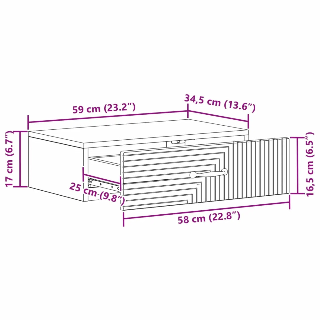 Tavolino da Parete Laterale | Tavolo laterale | Tavolino Rovere Fumo 59 x 34,5 x 17 cm