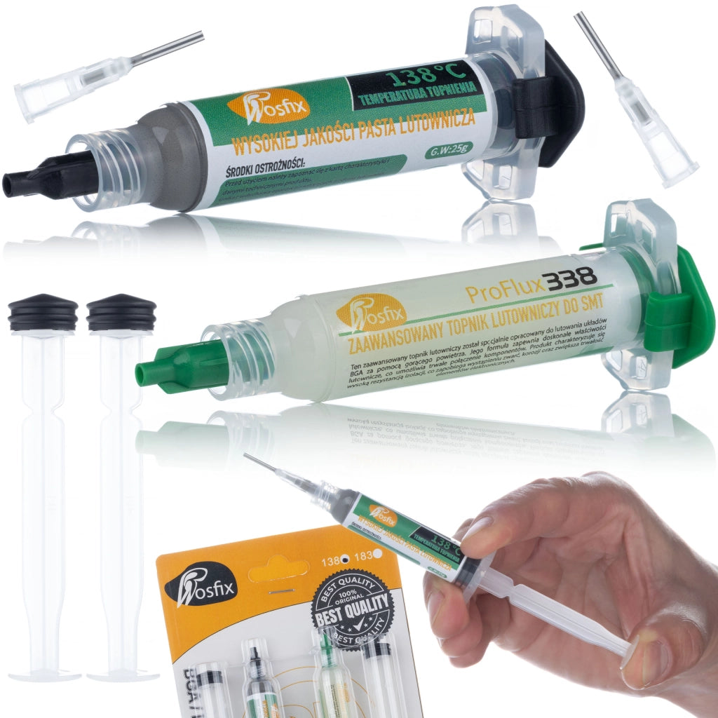 Set di Saldatura ProFlux338 – Cera Liquida 138°C | Protezione OSP, Precisione BGA | Accessori Inclusi: 2 Pistoni, 2 Aghi