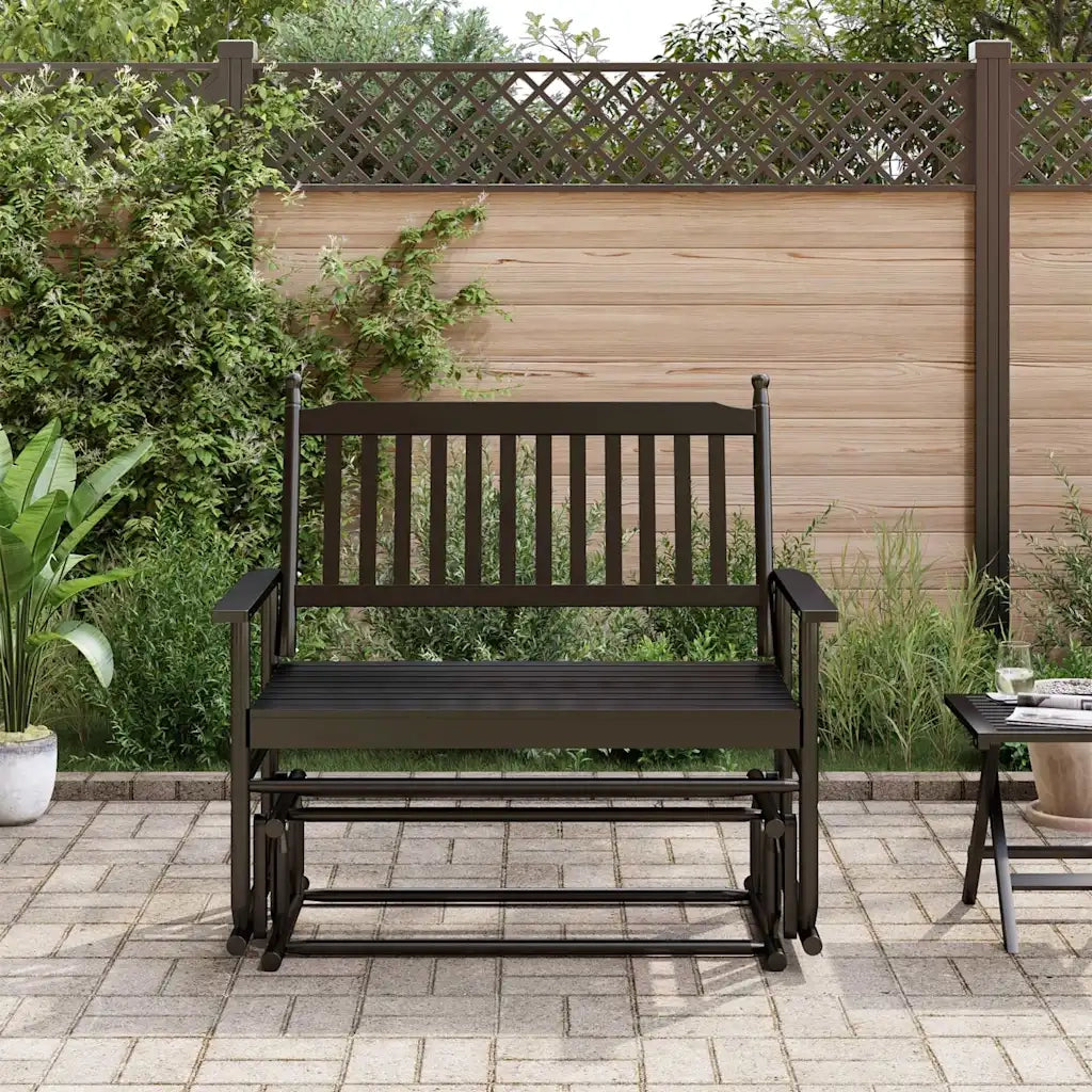 Panca a Dondolo-Sgabello-Panca da esterno Nera 118x70x104,5cm in Legno Massello di Pioppo