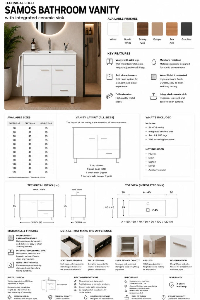Mobile bagno con lavabo ORIGENBATH SAMOS senza specchio 90x45 cm grafite