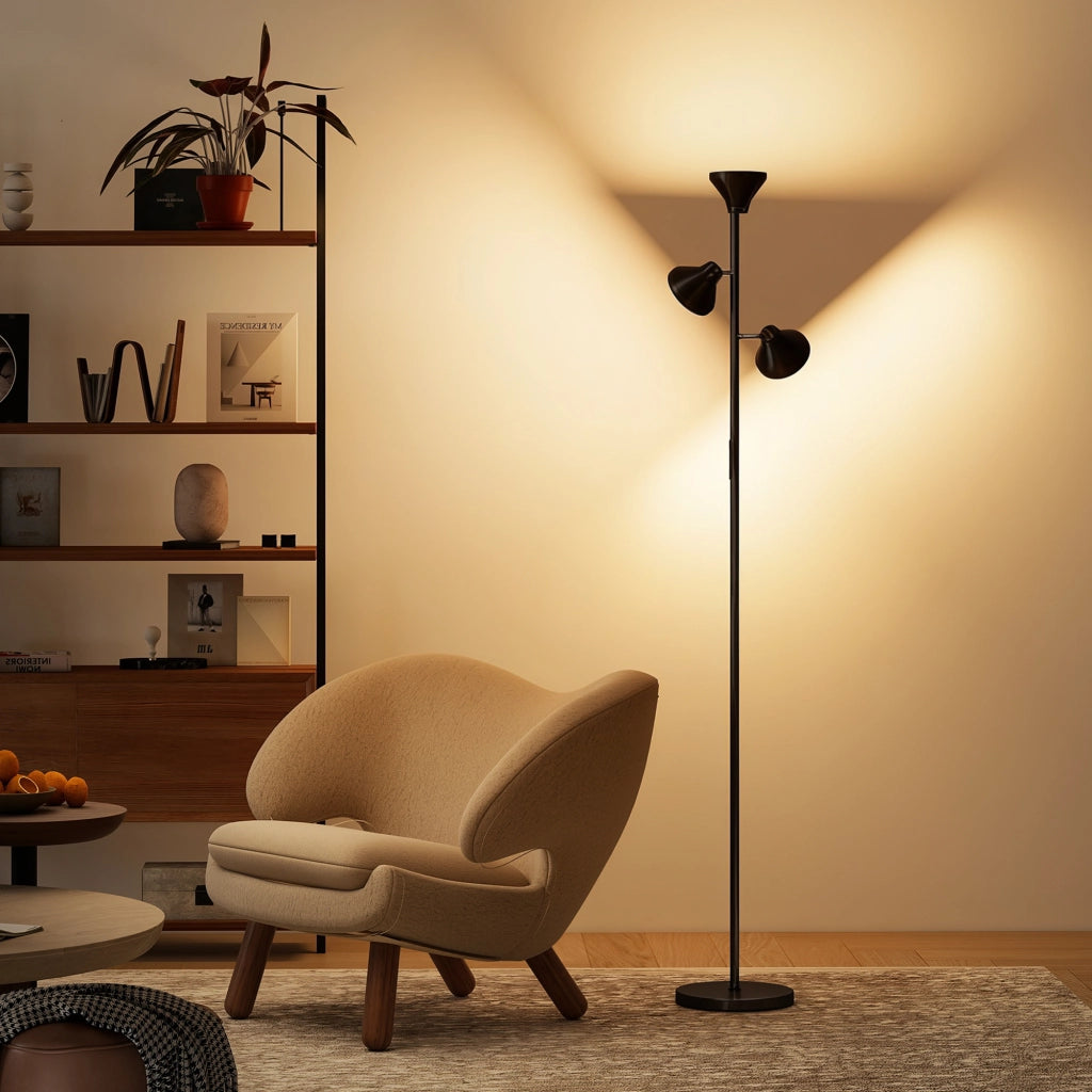 Lampada da Terra a 3 Bracci Regolabili ¨C Minimal ¨C Nero, Acciaio, Plastica, ?25x170 cm