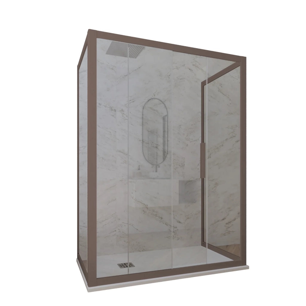 Box doccia 3 lati 90x160x90 CM H 200 Vetro Trasparente Profilo Chocolate mod. Deco Trio