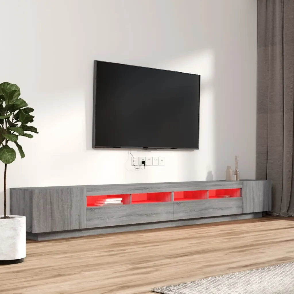 Set Mobili TV 3 pz con Luci LED-Set di 3 Credenza per TV Grigio Sonoma Legno Multistrato 460826