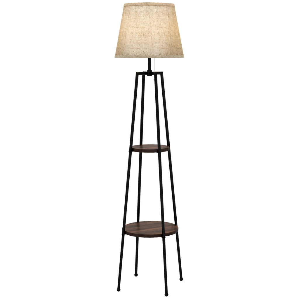 Lampada da Terra con Ripiani ¨C Xylo ¨C Nero e Marrone ?42x166cm