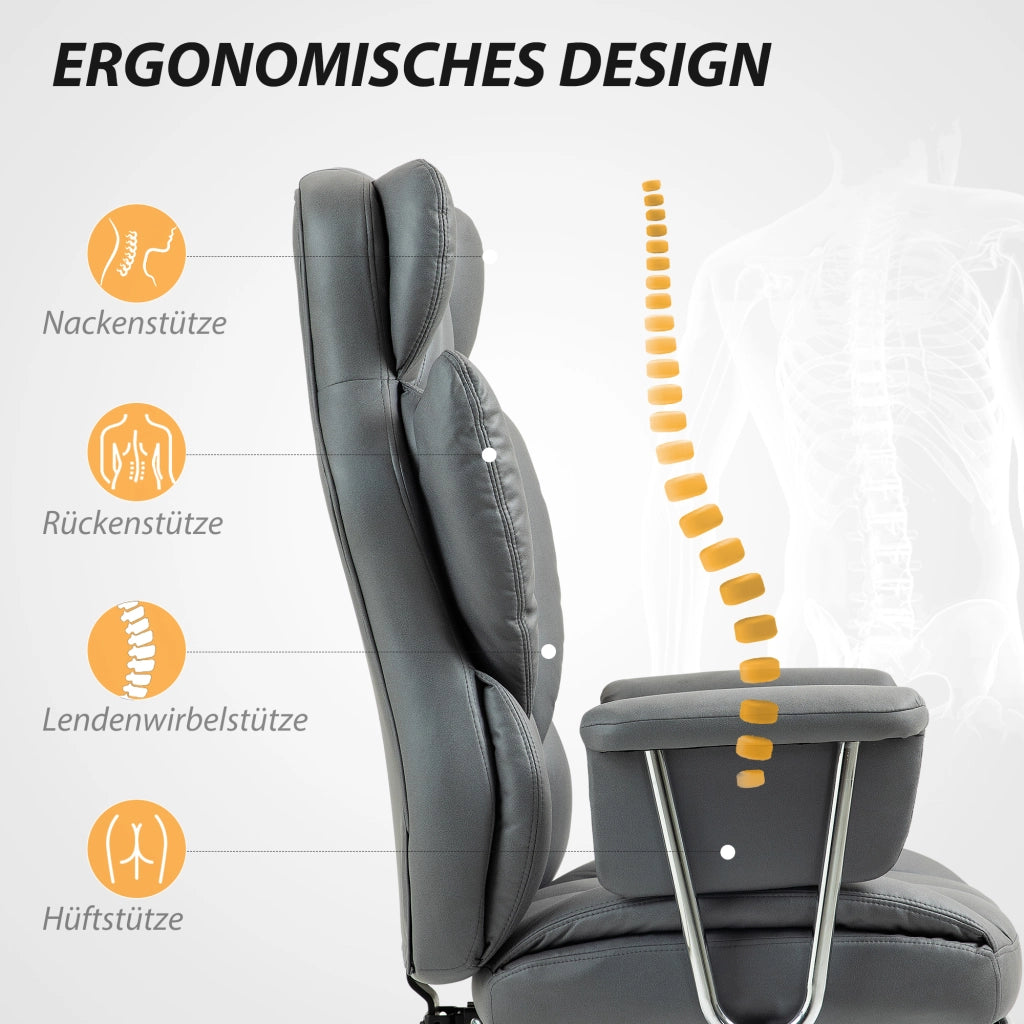 Sedia da Ufficio Ergonomica con Schienale Reclinabile 135° Poggiapiedi e Altezza Regolabile in Schiuma Grigio Scuro