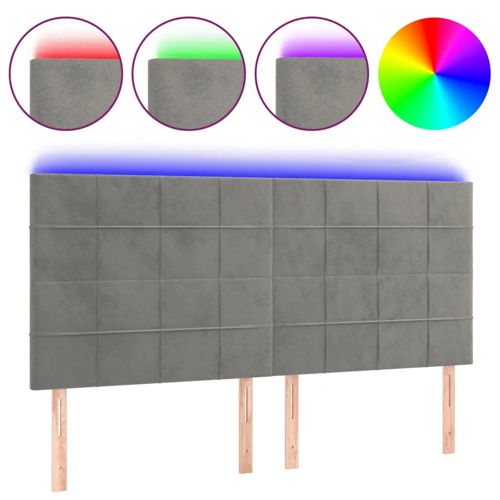 Testiera a LED-Testata con LED Grigio Chiaro 180x5x118/128 cm in Velluto 274224