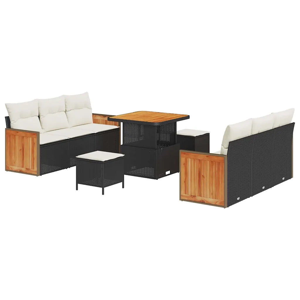 Set Divano da Giardino 11 pcs Nero e Crema polyrattan