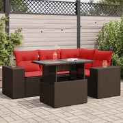 Set Divano da Giardino 5 pz Cuscini Marrone Polyrattan e Acacia 3326795
