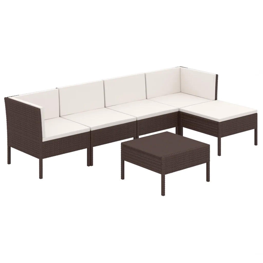 Set Divani da Giardino 6 pz con Cuscini in Polyrattan Marrone 3094383