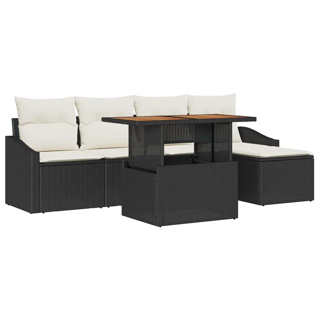 Set Divano da Giardino con archiviazione 6 pcs Nero Poly Rattan