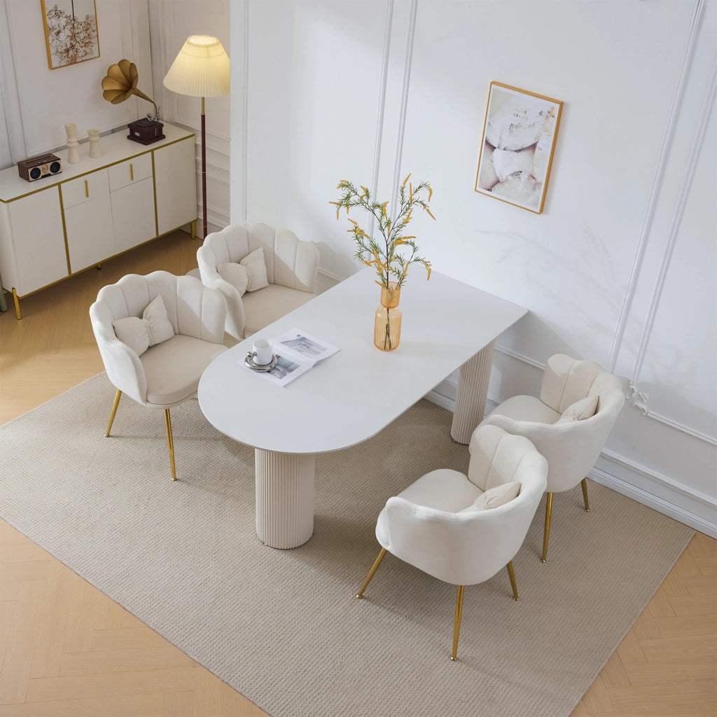 SEDIA imbottita set da 4 pezzi in velluto beige con schienale a petalo
