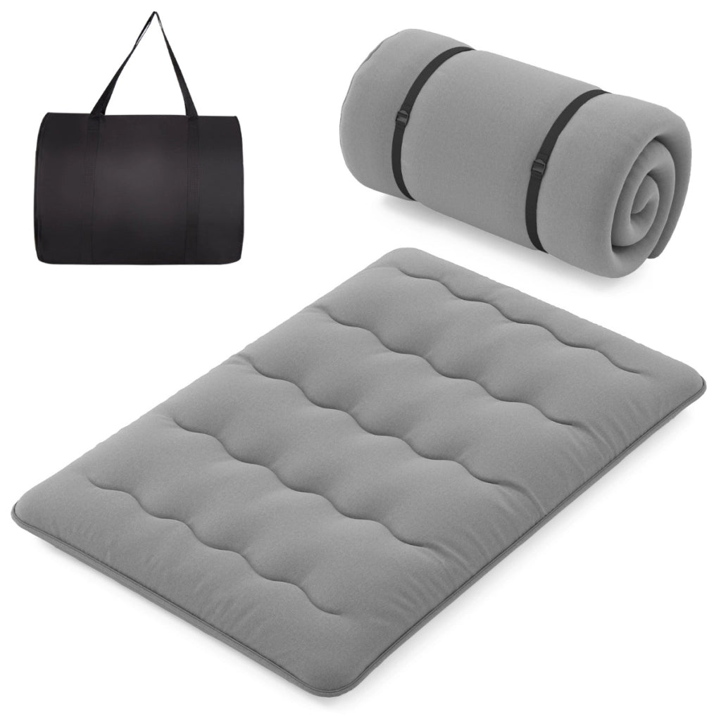 Materasso futon portatile con copertura lavabile sacca da trasporto, Tappeto arrotolabile per pavimento 140cm Grigio