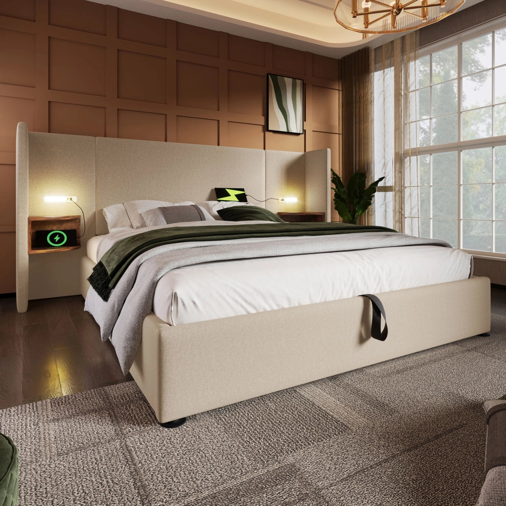 DESMIU Letto Contenitore Letto Matrimoniale con USB, Type-C e Lampada da Lettura 160 × 200 cm senza materasso