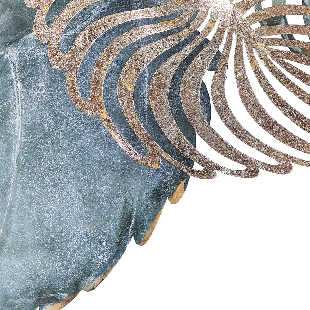 Decorazione da parete Ferro dorato e verde acqua 88 x 55 cm Metallo Scultura Arte Foglie Natura Esotico Boho Accessorio moderno