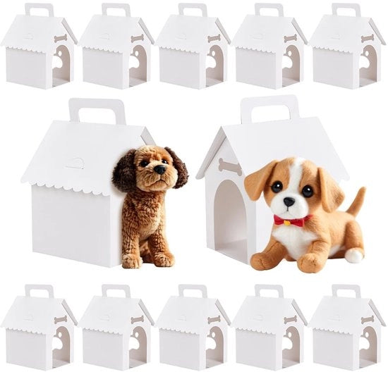 Cadeau in forma di casetta per cani - 30 pezzi - Dozzina di cartone bianco - Finestre con protezione e impronta di zampe - Ideale per feste - Scatola di regalo