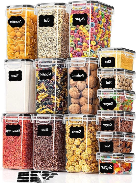 Set di Contenitori di Stoccaggio Aereostatici da 15 - Box di Stoccaggio per Cucina per Farina Cereali Zucchero