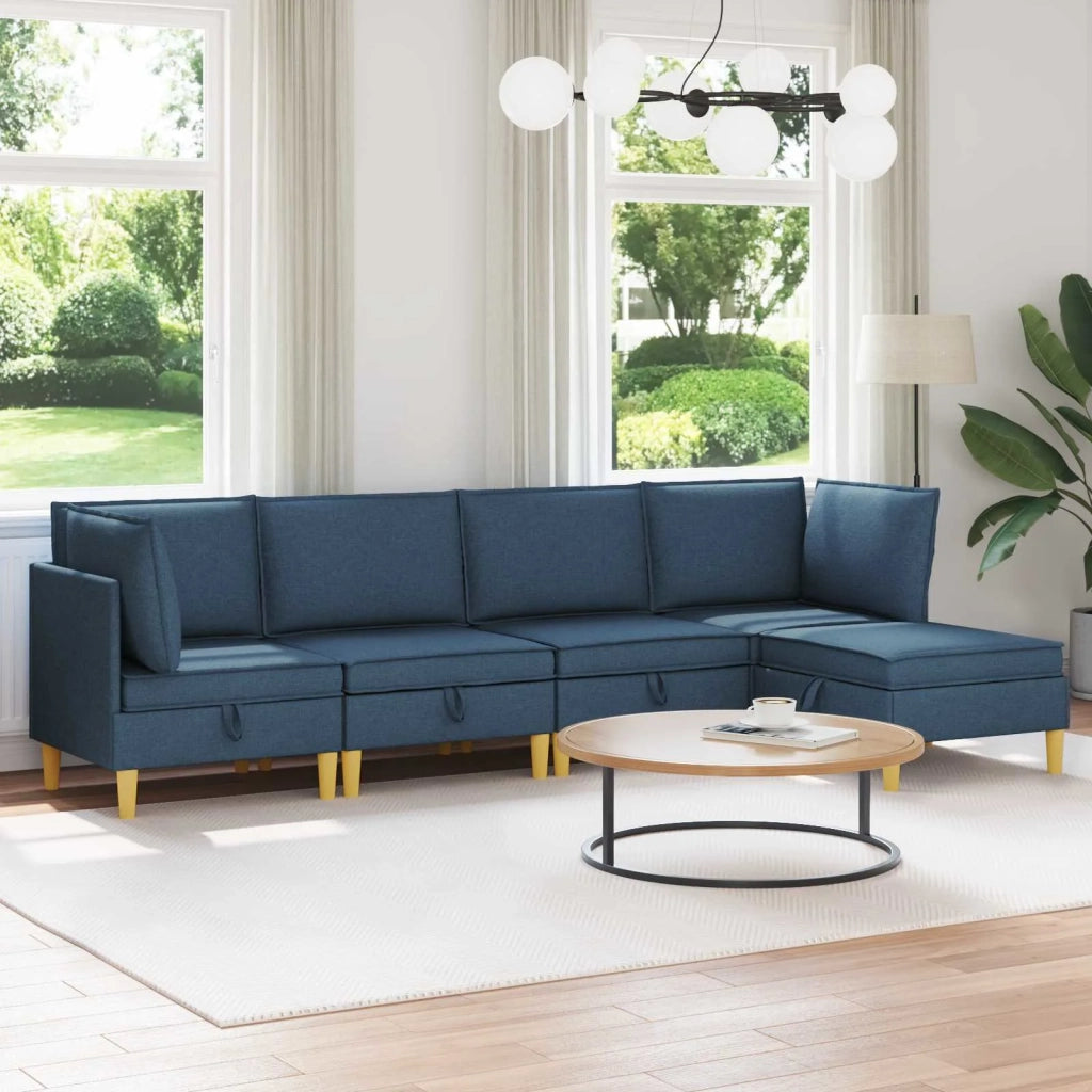 Set di mobili per il soggiorno con cuscino 5 pcs Blu Tessuto 3413716