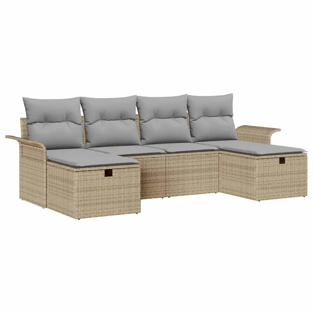 Set Divano da Giardino con cuscino 6 pcs Beige Poly Rattan