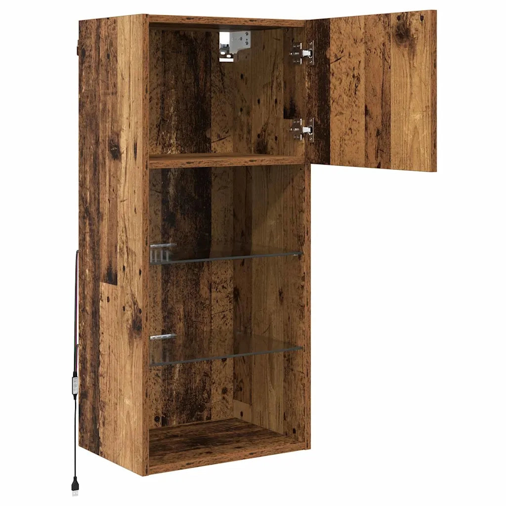 Mobile TV da Parete | Armadietto TV | Mobile Porta TV con LED Legno vecchio 40,5 x 30 x 90 cm