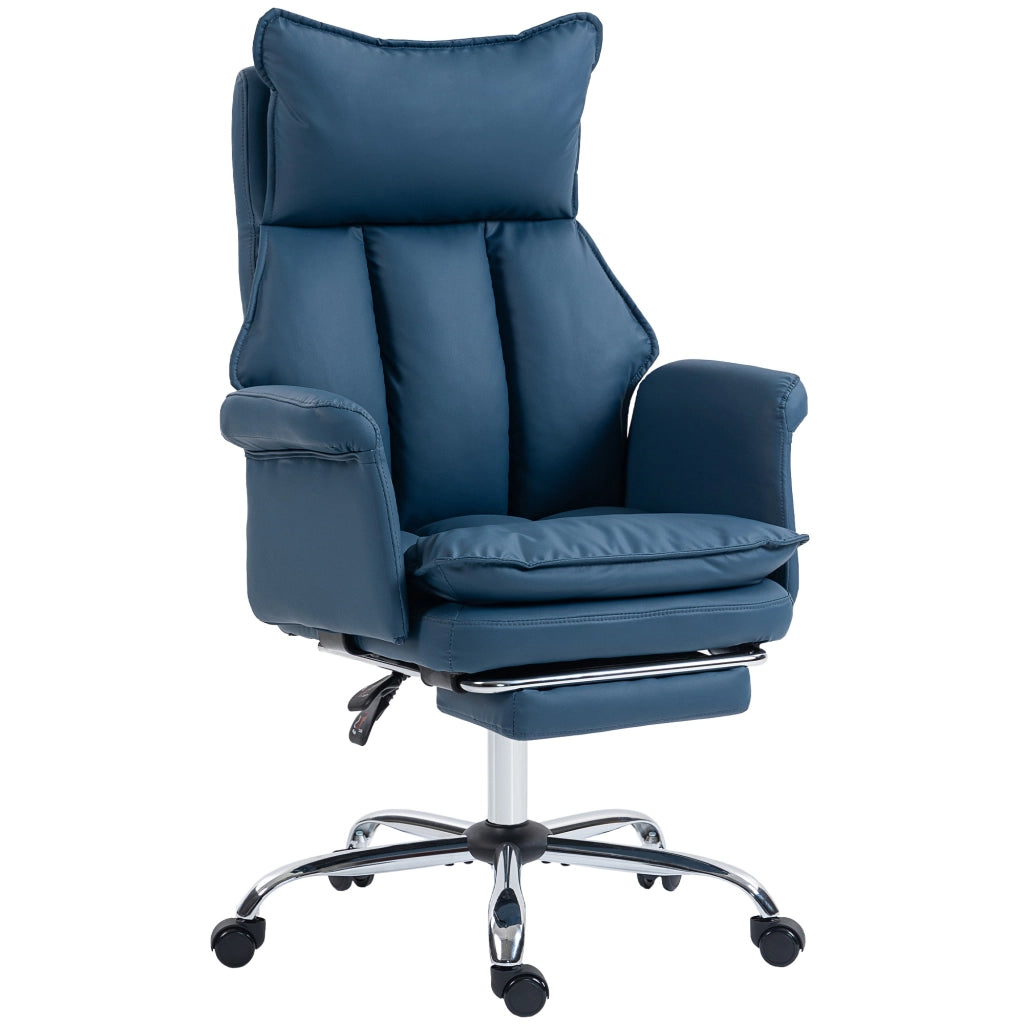 Sedia da Ufficio con Poggiapiedi Schienale Reclinabile Alto Imbottita Similpelle Blu ¨C Xylo