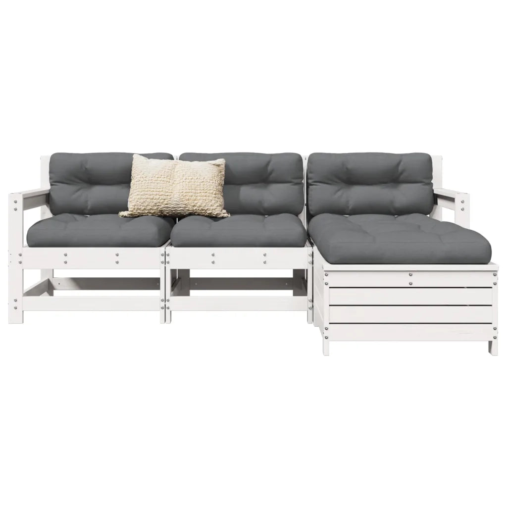 Set Salotto da Giardino 4 pz | Set di Mobili da Esterno Bianco in Legno Massello di Pino