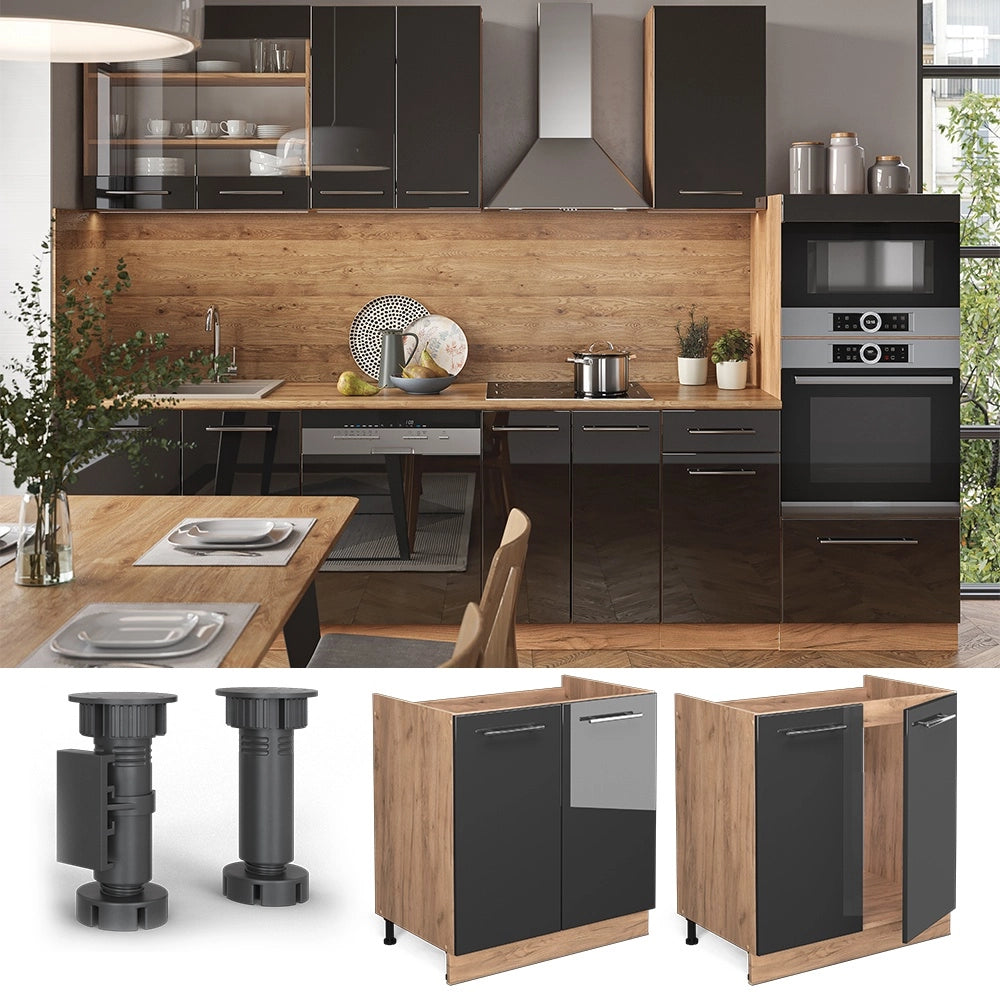 Mobile lavello cucina Fame-Line Antracite lucido/Rovere dorato 80 cm, PL Marmo Vicco