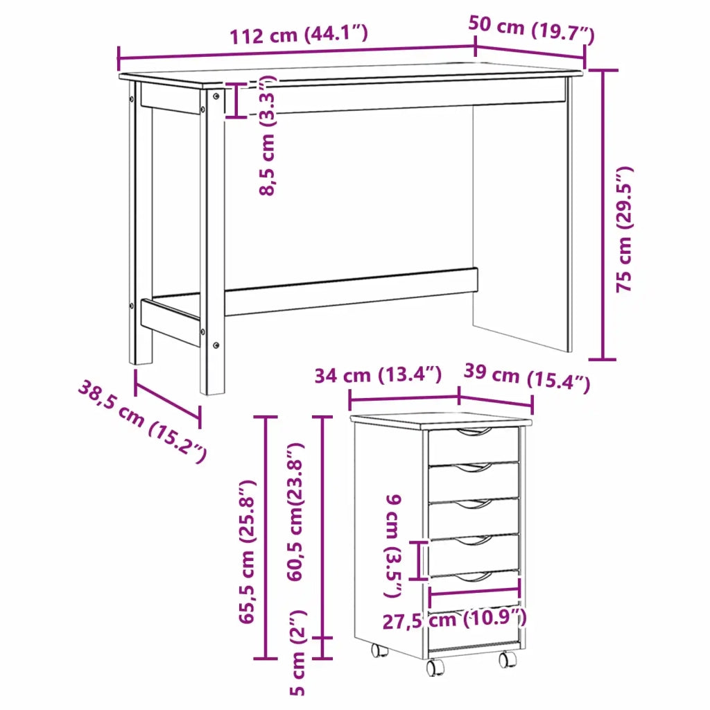 Set scrivania e mobiletto su ruote MOSS 2 pcs Grigio 3438787