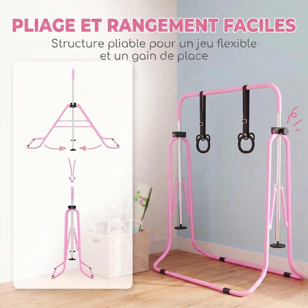 Barre orizzontale regolabile con anelli ginnici ¨C Minimal ¨C rosa