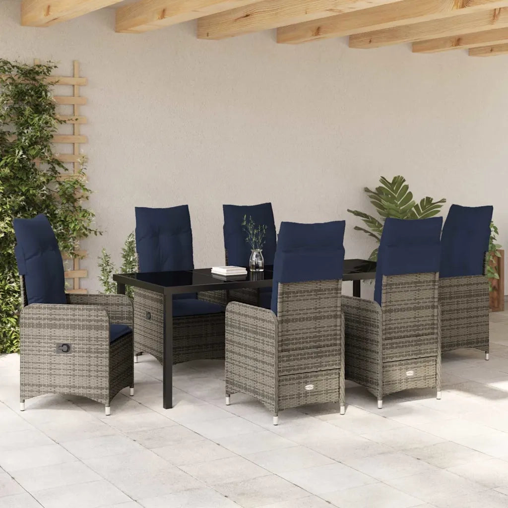 Set da Pranzo per Giardino con cuscino 7 pcs Nero polyrattan 3379665