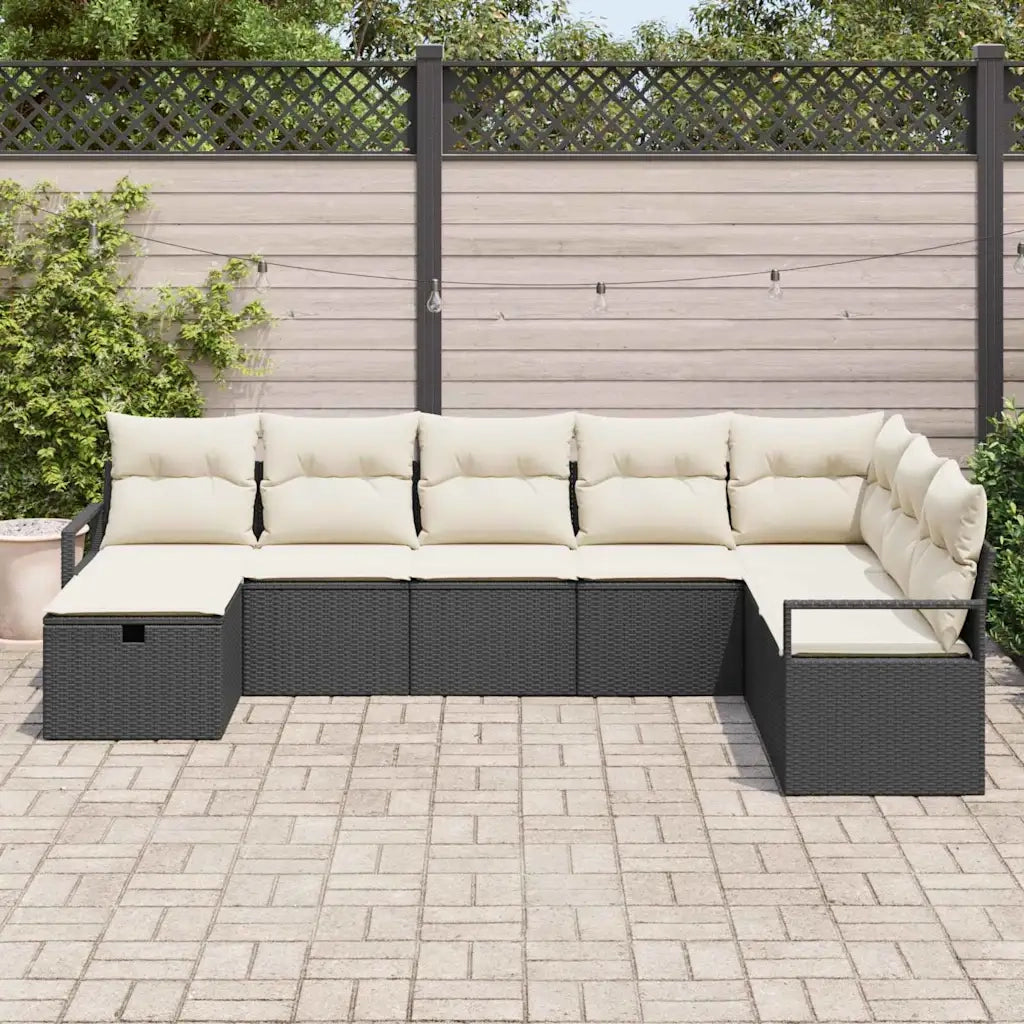 Set di divani con cuscino 8 pcs Nero e Crema polyrattan