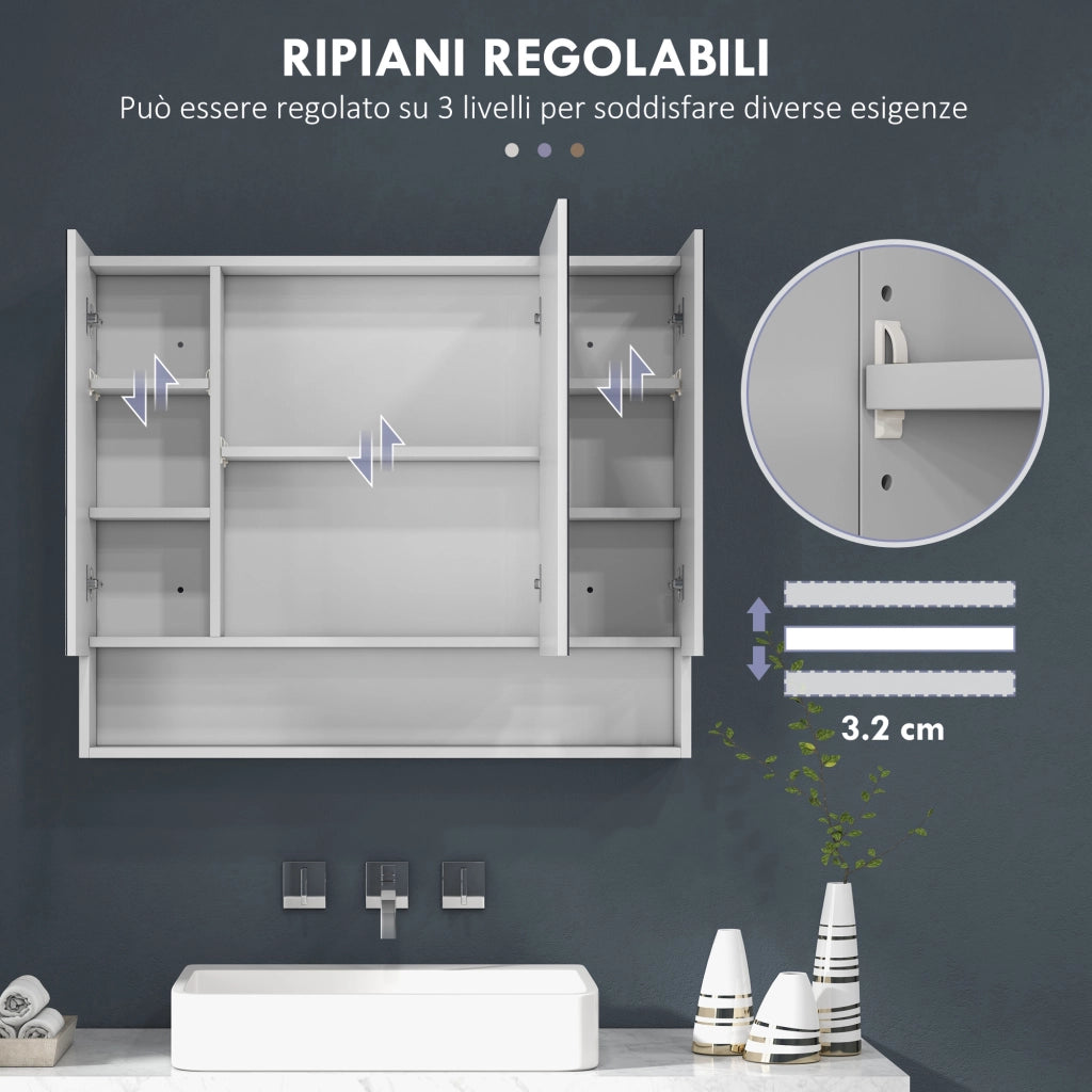 Armadietto da Bagno 90x15x75 cm con Specchio 3 Ante Soft Close e Ripiani Regolabili in MDF Bianco