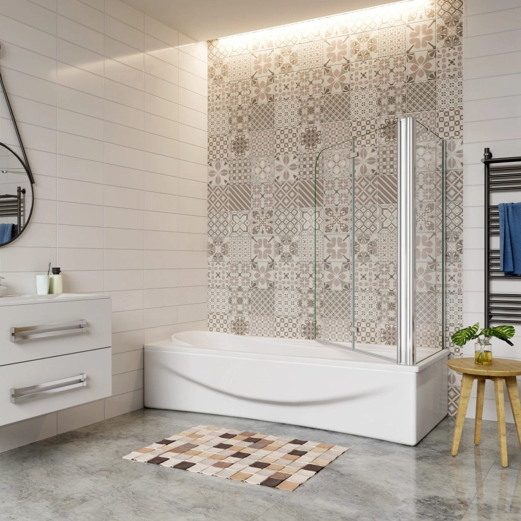 H.140 cm Sopravasca da Bagno Doccia con Parete Fissa 100x80 cm Due Ante Pieghevoli a Libro Vetro Temperato Trasparente 6 mm Anticalcare Cromo Lucido
