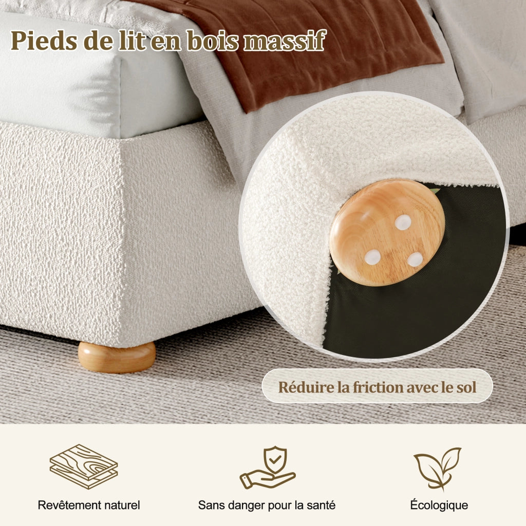 letto imbottito bouclé bianco 160 x 200 cm