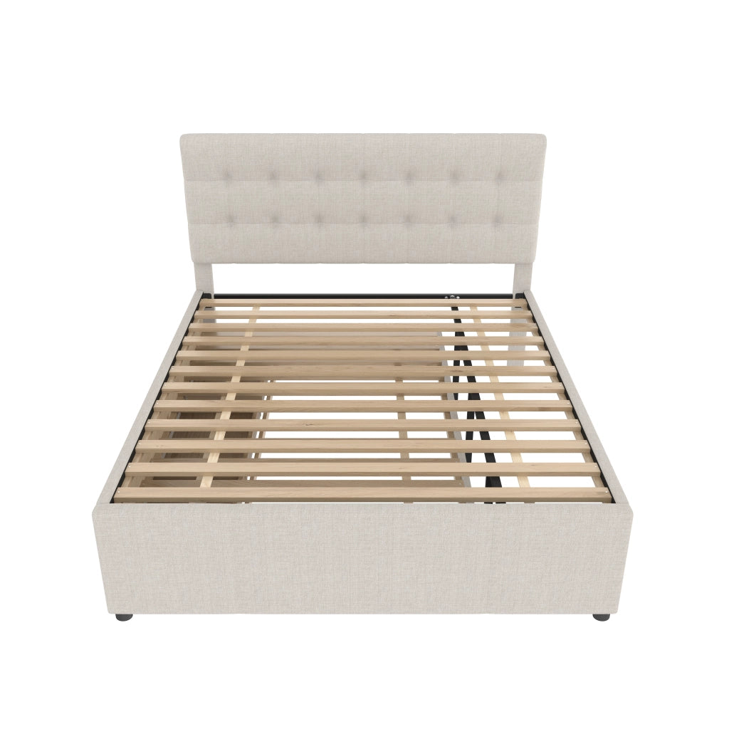 letto imbottito lino beige 140 x 200 cm
