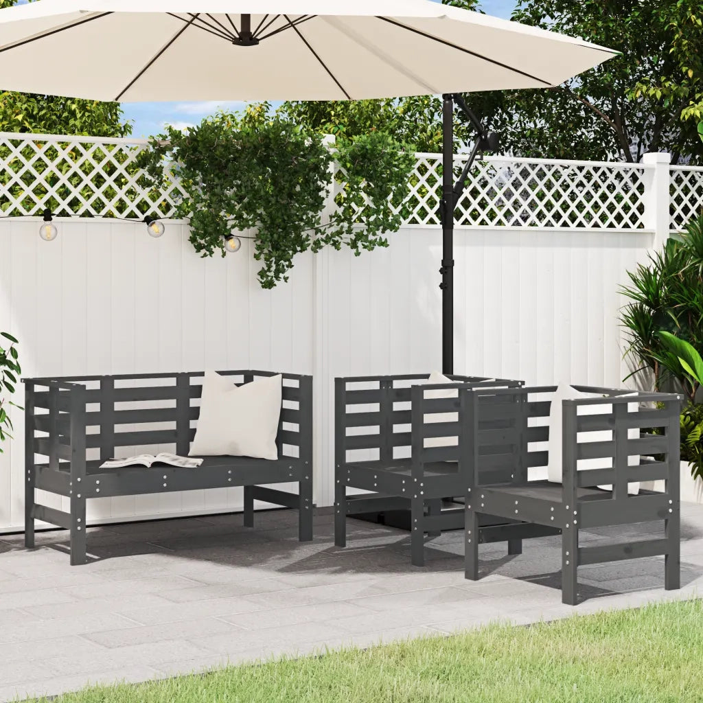 Set Salotto da Giardino 3 pz | Set di Mobili da Esterno Grigio in Legno Massello di Pino