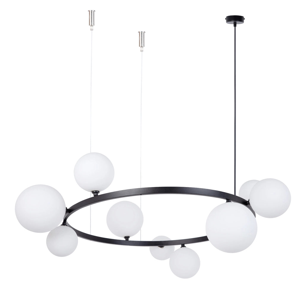 Lampadario Bolero nero anello vetro 9 sfere G9 Sigma