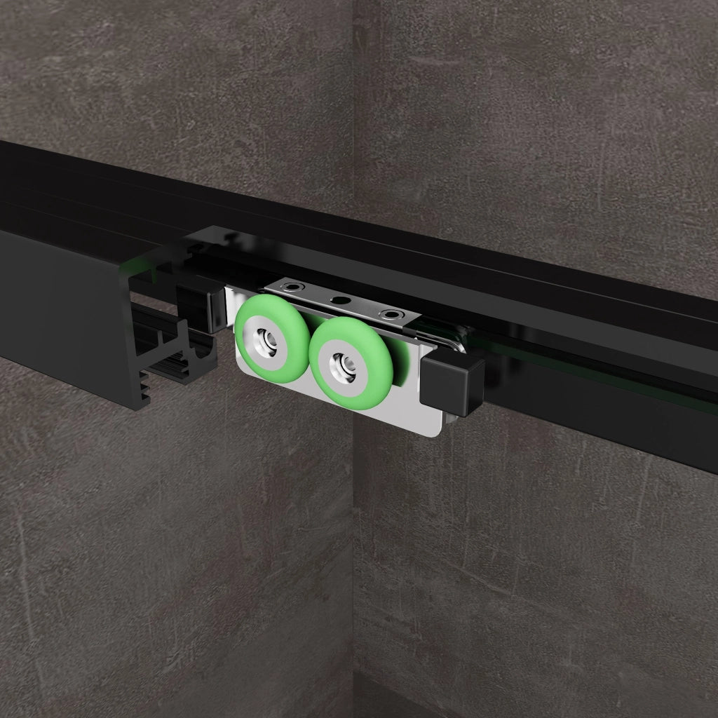 Box Doccia Ad Angolo Con Parete Fissa Laterale e Porta Frontale Con Chiusura Soft Close Ammortizzata H 200 8 MM Telaio Nero Opaco Cm 120 (118-120) x 140 (137-140)