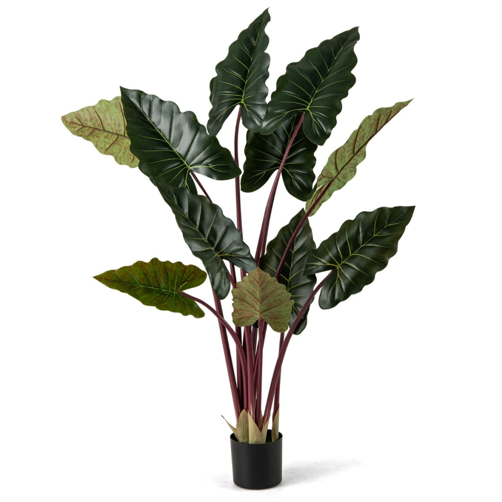 Piante artificiali di taro arcobaleno con 11 foglie finte e steli flessibili, Pianta decorativa moderna 160 cm Verde-Piante artificiali