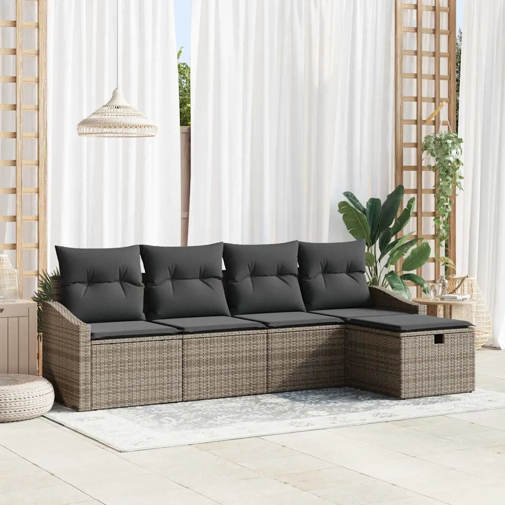 Set di divani con cuscino 5 pcs Grigio polyrattan