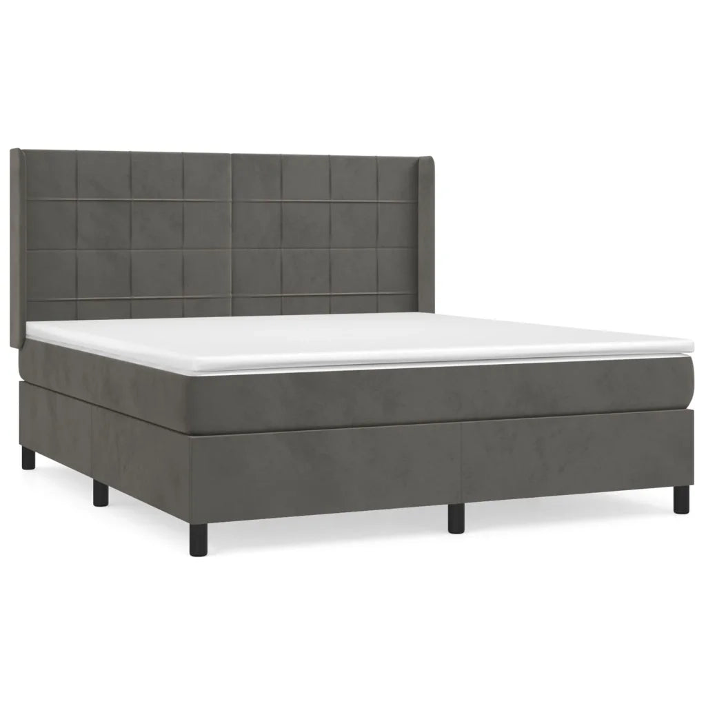 Giroletto a Molle con Materasso Grigio Scuro 160x200 cm Velluto