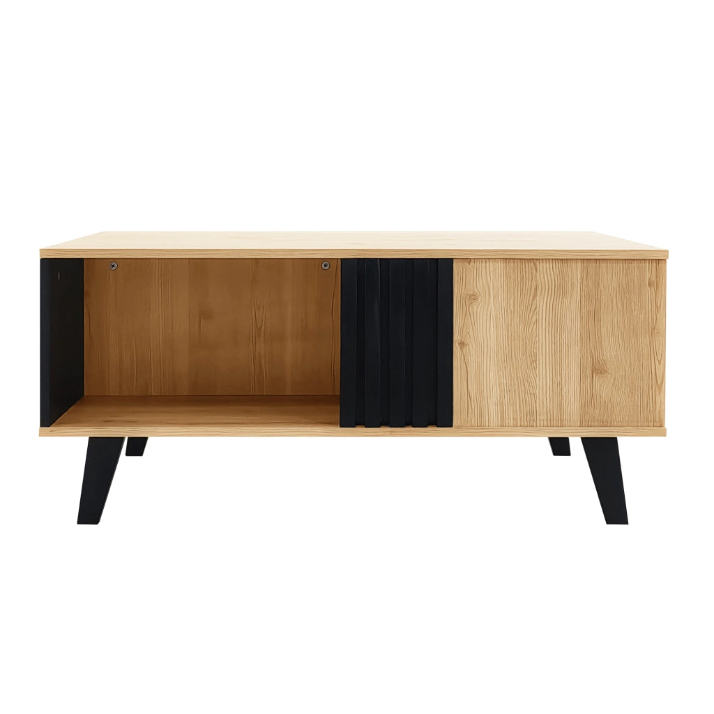Tavolino da salotto grande 100x60x45 cm - Zephmum - Design in legno colorato e nero, cassetti, versatile
