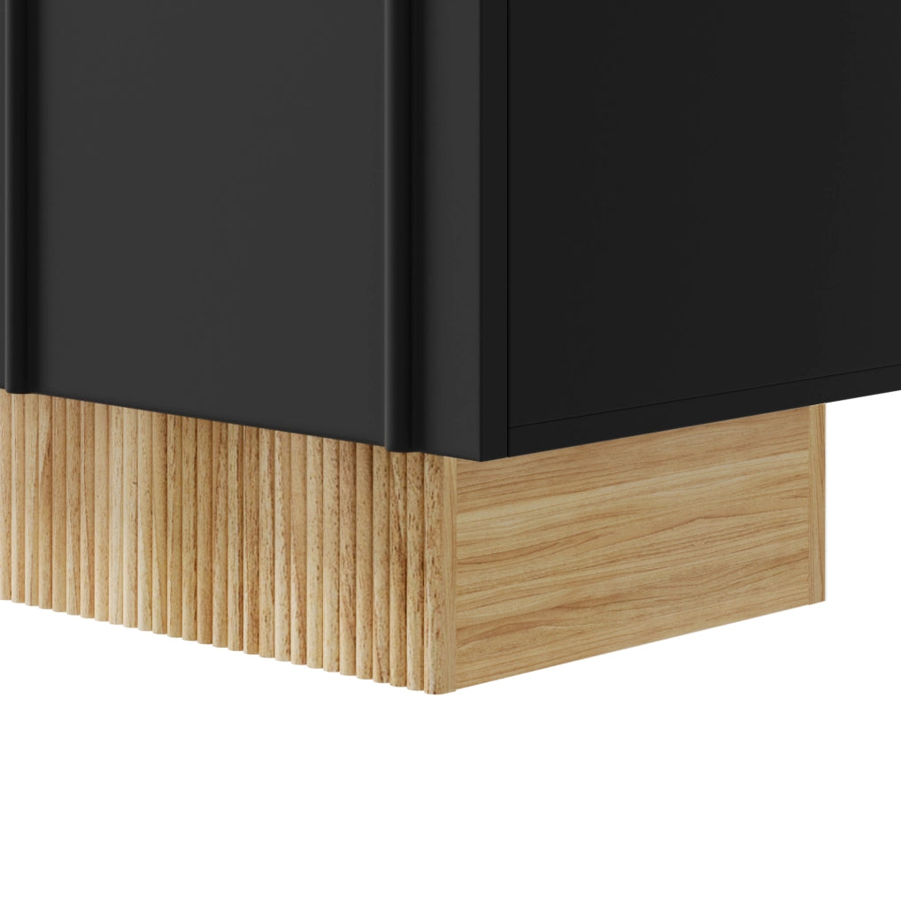 Credenza 160x38x75 cm con 4 ante e ampio spazio contenitivo in truciolare nero e naturale