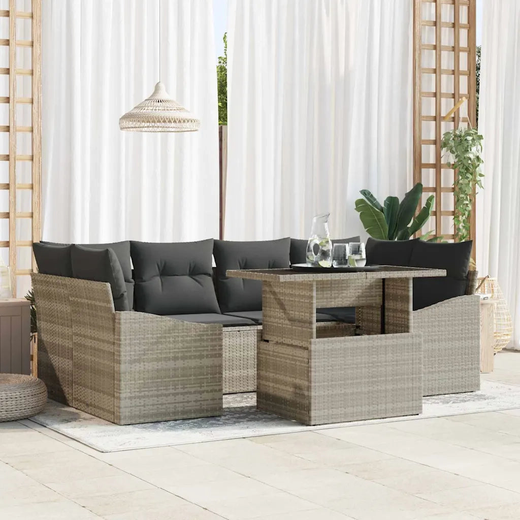 Set Divano da Giardino 7 pcs Grigio chiaro Poly Rattan