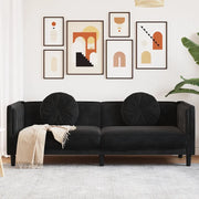 Divano a 3 Posti con Cuscini-Sofa 3 Posti con Cuscini Nero in Velluto